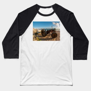 Fisheye view of a tractor, trailer and fishing boat on Cromer Beach on the North Norfolk Coast Baseball T-Shirt